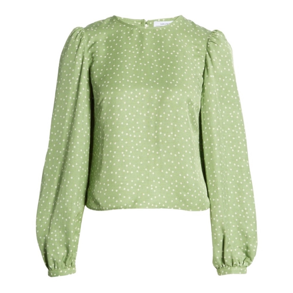 Open/tie-back green floral blouse